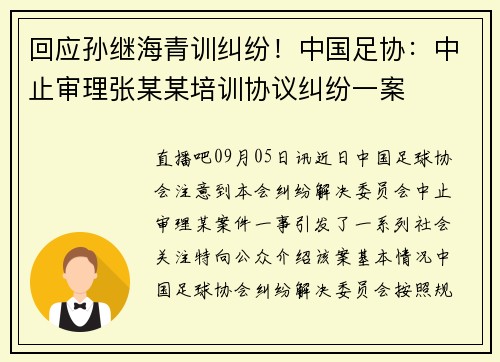 回应孙继海青训纠纷！中国足协：中止审理张某某培训协议纠纷一案